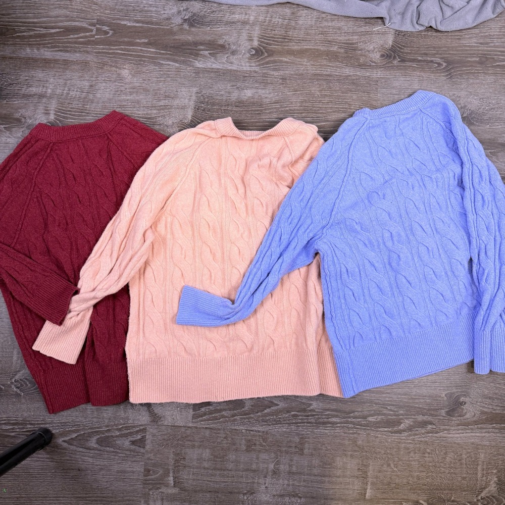 Lot of 3 Aerie Cable Knit Sweaters Womens M Oversized Cozy Cabincore Crewneck - Picture 4 of 9